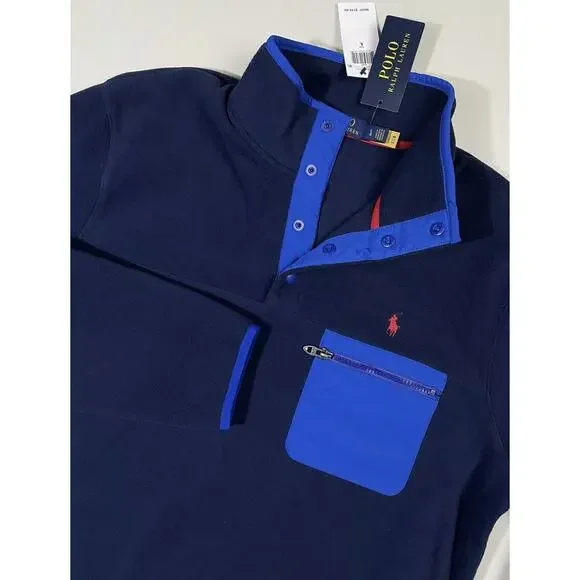 Polo Ralph Lauren 1/4 Zip RRL Fleece Pullover Royal Blue MENS Large Fast Ship